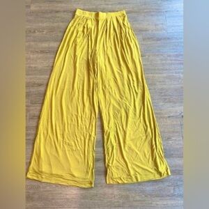 Women’s Yellow Self-Double Layer Wide Leg Pants XL